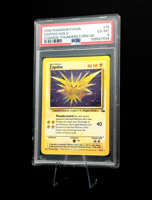 1999 POKEMON FOSSIL ZAPDOS HOLO #15 COSMOS THUNDERSTORM DECK PSA 6