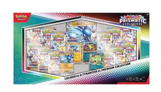 Pokémon Prismatic Evolutions Lucario ex & Tyranitar ex Premium Collection (Sam's Club)