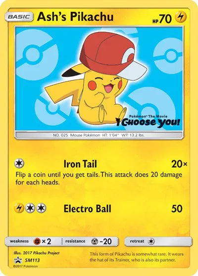 Ash's Pikachu - SM113 - Sun & Moon Promo (Lightly Played)