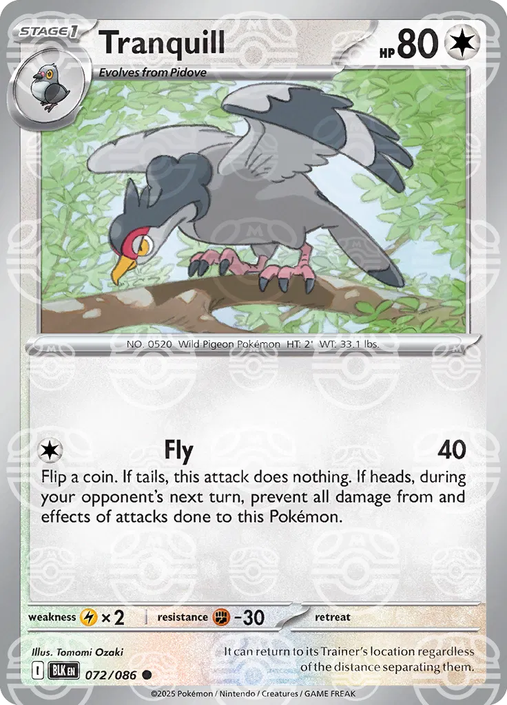 Tranquill (Master Ball Pattern) - 072/086 - Black Bolt (Near Mint)