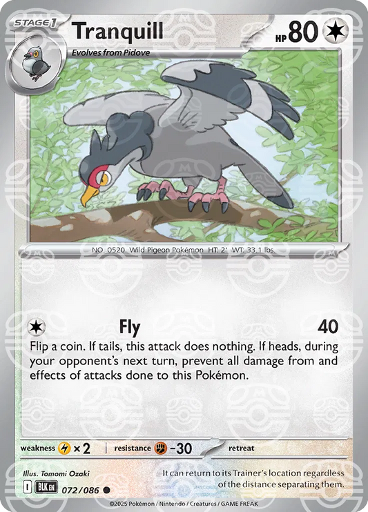 Tranquill (Master Ball Pattern) - 072/086 - Black Bolt (Near Mint)